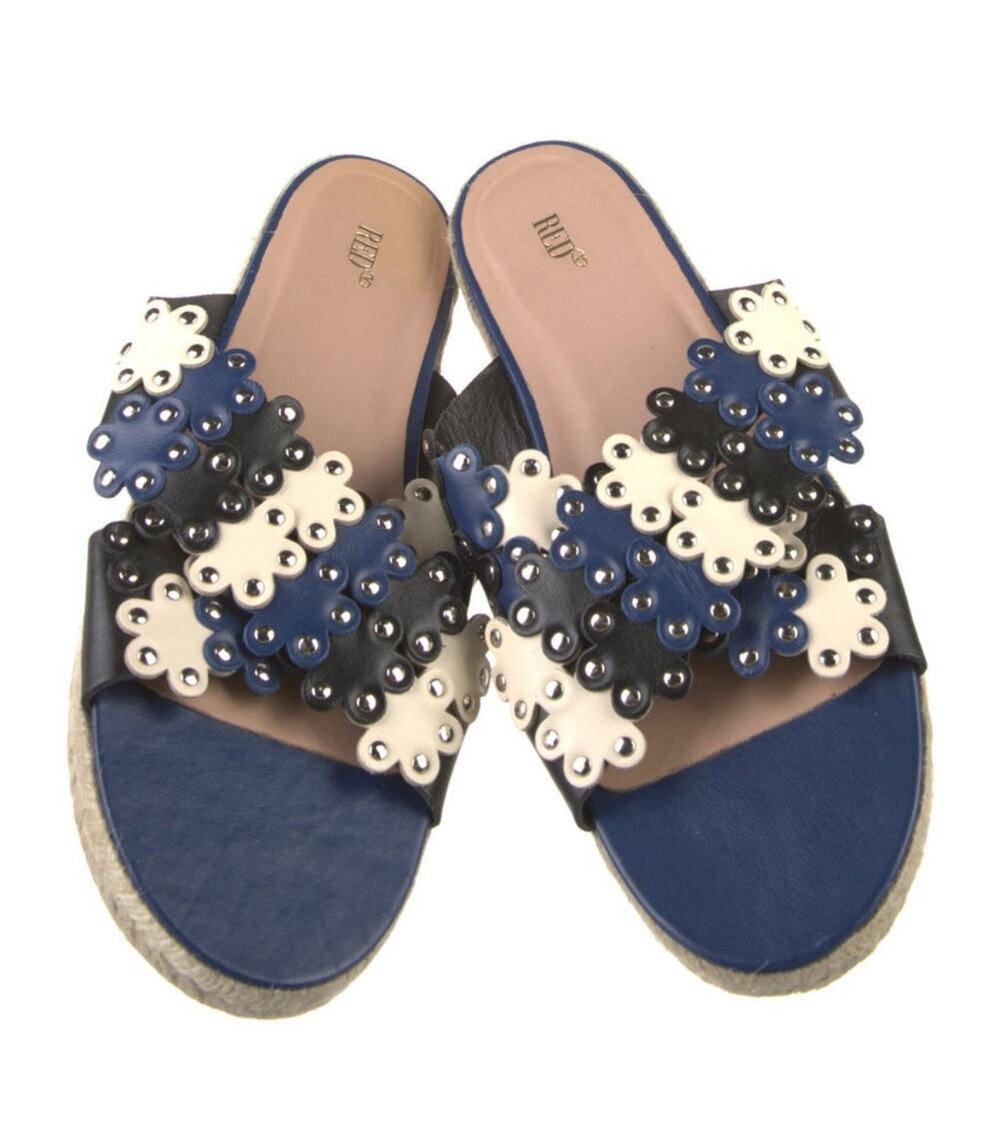 Red Valentino Floral Studded Espadrille Sandal Slide Slip On Blue White Sz EU 41